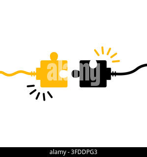 Connected puzzle plug, electric cable connection and teamwork concept. Vector illustration. Stock Vector