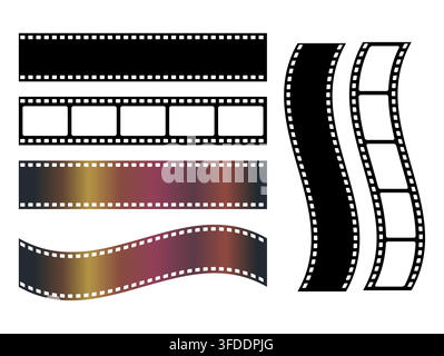 Film strip frames, negative roll and blank cinema film collection vector set Stock Vector