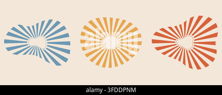 Vintage sunburst, retro sunrise and radial rays design collection vector set. Vector illustration Stock Vector