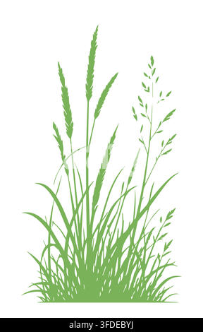 Grass green silhouette vector isolated on white background nature design illustration of grass plant pattern greenery artwork Hand drawn. Not AI Stock Vector