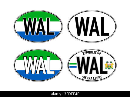 Sierra Leone, oval international vehicle registration code license plate car sticker, vector illustration Stock Vector