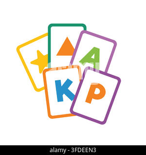 Set of Five Colorful Educational Flashcards with Letters and Shapes Vector Illustration on white background isolated Stock Vector