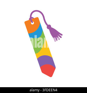 Colorful Flat Vector Bookmark Illustration with Purple Tassel on white background isolated Stock Vector