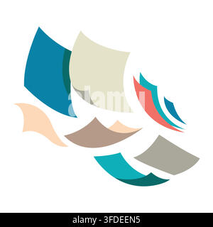 Flying Colorful Paper Sheets Vector Illustration Representing Office Chaos and Data Flow on white background isolated Stock Vector