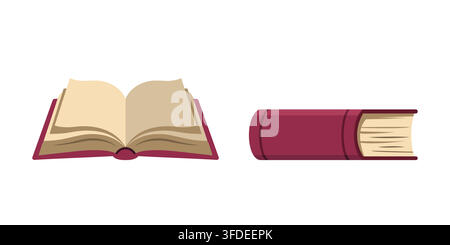 Open and Closed Red Books Isolated on White Background Stock Vector