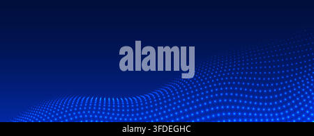 Futuristic technology background with glowing blue dots. Dynamic wave on dark gradient. Digital network for data, innovation, communication or design Stock Vector