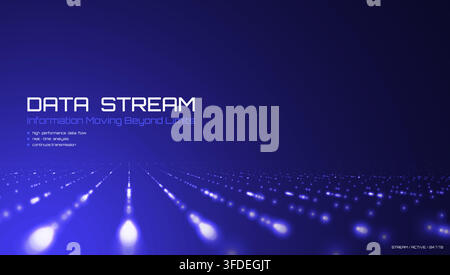 Digital data stream with glowing blue particles. Futuristic grid with data transfer effect. Dynamic technology background for networking, computing Stock Vector