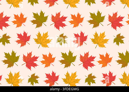 Seamless repeating pattern of colorful autumn maple leaves. Vector illustration. Stock Vector