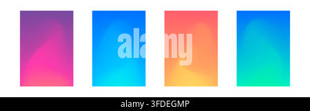 Colorful gradient backgrounds with vibrant pink, blue, orange, and turquoise holographic glow. A4 cover textures for branding, web design, poster or Stock Vector