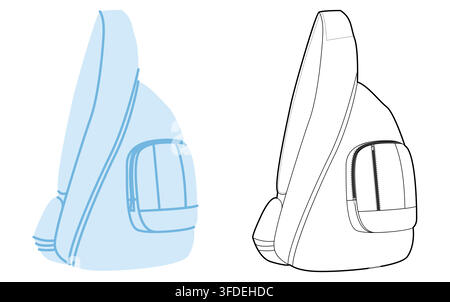 Sling Bag backpack silhouette bag. Fashion accessory technical illustration. Vector satchel front 3-4 view for Men, women, unisex style, flat handbag Stock Vector