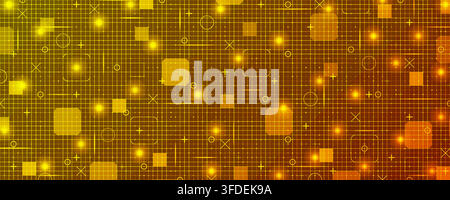 Yellow and orange fui HUD grid background. Hi tech GUI digital dashboard interface. Futuristic VR game ai screen. Mesh pattern in blueprint style. Vec Stock Vector