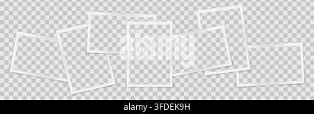 Realistic empty rectangle photo frames overlay mockup isolated. Paper vintage instant photograph snapshot collage. Cardboard album picture tape with s Stock Vector