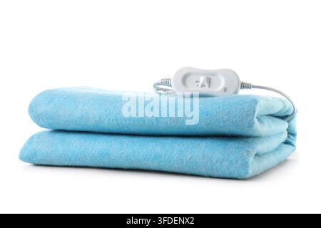 Folded electric heating pad on white background Stock Photo