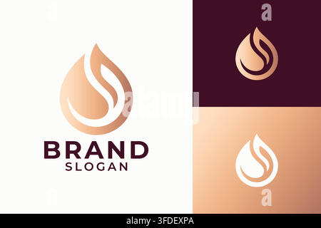 Serum and Skincare Rose Gold Drop Leaf Logo Vector Template for Beauty Wellness Brand Stock Vector