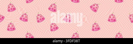 Pink cherry jelly seamless pattern with chequered background. Stock vector illustration in cartoon style. Stock Vector