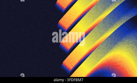 Abstract Rainbow Stripes with Layered Geometric Forms and Grainy Texture on a Dark Background Stock Vector