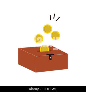 Creative illustration showing coins being saved in a money box, representing financial planning, savings, investment, wealth, and future prosperity. Stock Vector