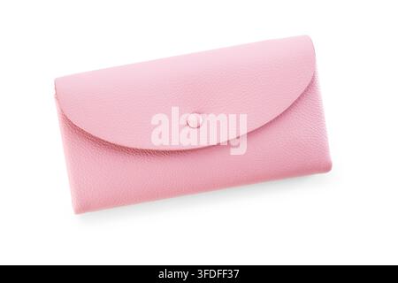 Pink leather wallet clutch envelope pouch isolated on white background Stock Photo