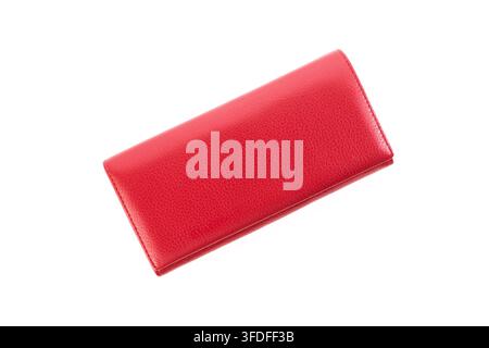 Red leather women wallet clutch isolated on white background Stock Photo
