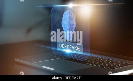 Deep fake technology displayed on a laptop during a digital design session Stock Photo