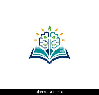 Brain Tree Book Education Academy Knowledge Creative Learning Student Logo Stock Vector