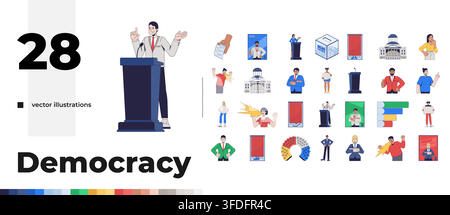 Election voting democracy and political campaign 2D cartoon illustration pack Stock Vector