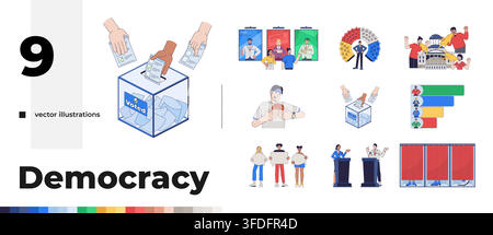 Democracy election voting and civic participation 2D vector illustration pack Stock Vector