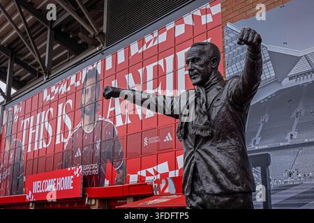 Bill Shankly statue outside Anfield Stadium, Liverpool FC home ground, England. Stock Photo