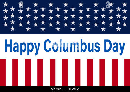 Happy columbus day text greeting with american flag background design for national holiday celebration Stock Vector
