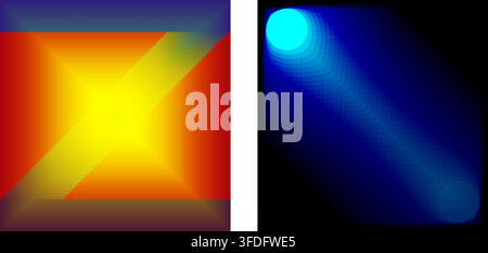 Abstract background featuring warm glowing yellow orange light and cool blue spotlight beam effect Stock Vector