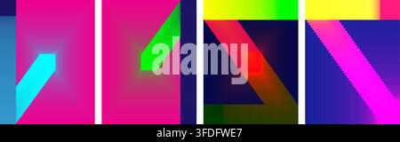 Abstract digital art background with vibrant neon vertical panels and geometric shapes in motion Stock Vector