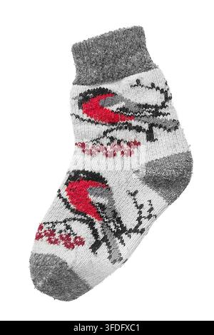 One wool handmade knitted sock isolated on white background Stock Photo
