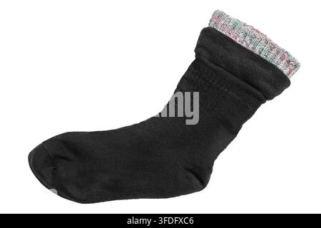 One black knit sock isolated on white background Stock Photo