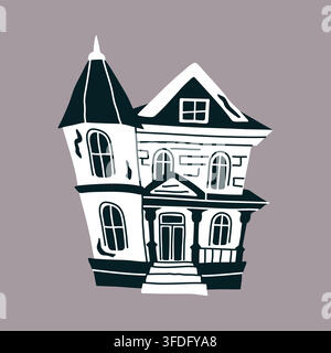 Spooky haunted house doodle vector illustration for Halloween print design Stock Vector