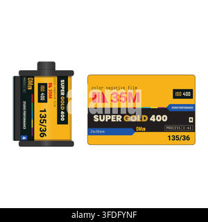 35mm film canister and cardboard box Stock Vector