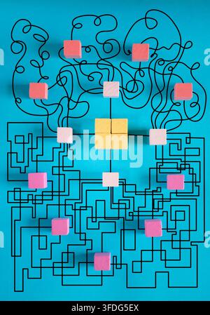 complex messy management or organization, complex messy management or organization, business distraction,chaotic decision tree,communication breakdown Stock Photo