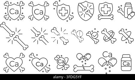 Healthy bone care icons set. Human anatomy and medical outline symbols. Editable stroke. Vector illustration. EPS 10 Stock Vector