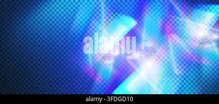 Prism light effect with crystal rainbow flares and holographic overlay. Sun rays create transparent sparkle texture with lens glare and iridescent Stock Vector