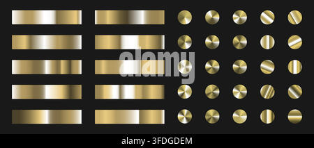 Premium gold gradients collection of radial and rectangular mesh gradients, set of gold foil textures for premium designs Stock Vector
