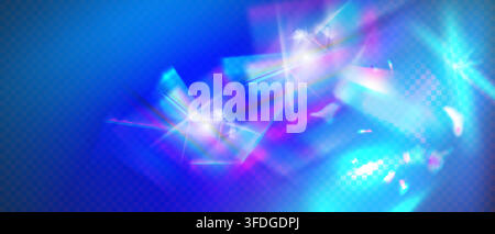 Prism light effect with crystal rainbow flares and holographic overlay. Sun rays create transparent sparkle texture with lens glare and iridescent Stock Vector