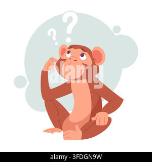 Confused cartoon monkey with question marks vector illustration Stock Vector