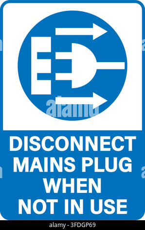Disconnect mains plug from electrical outlet when not in use. Safety and energy saving sign, Stock Vector