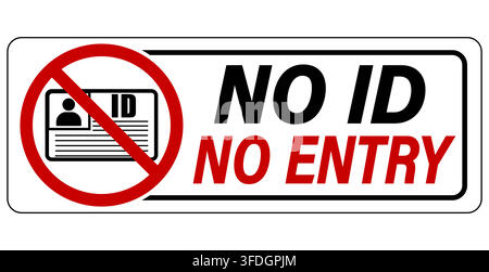 No ID card, no entry. Notice and ban sign with symbol and text. Horizontal shape. Stock Vector