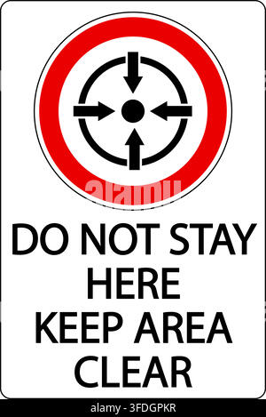 Do not stay here, keep area clear. Prohibition sign with symbols and text Stock Vector