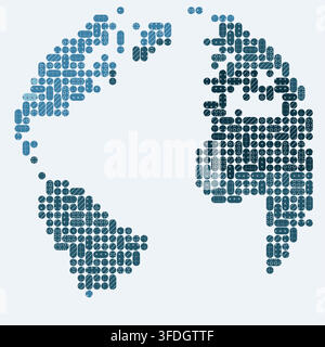 abstract slate blue atlantic pixel block mosaic world map showing colored square blocks arranged in a grid for print decor framed poster poster print Stock Vector