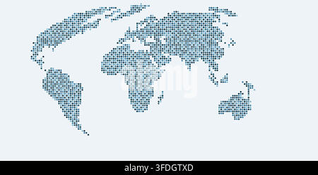 slate blue middle east pixel block mosaic world map with colored square blocks arranged in a grid for modern wall art decor poster print design Stock Vector