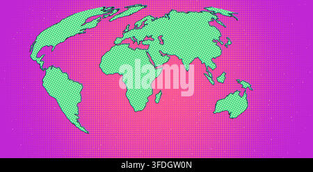 cherry middle east pop art world map with vintage halftone print with Ben-Day dots and bold outlines for modern wall art and home decor design display Stock Vector