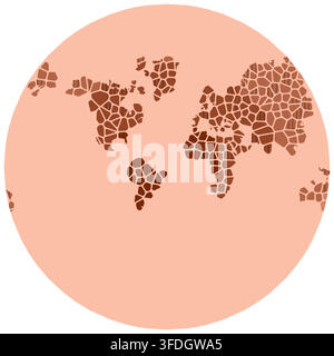 abstract coral atlantic urban grid world map showing city-block street parcels and organic road networks for print decor framed poster poster print Stock Vector