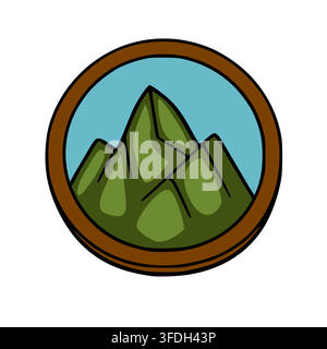 Hand drawn mountain peak in circular frame vector illustration Stock Vector
