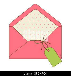Letter in opened envelope. Romantic message with decor. Stock Vector